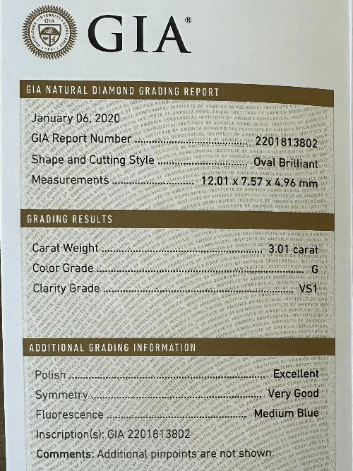 3.01 Carat Oval Diamond GIA Certificate